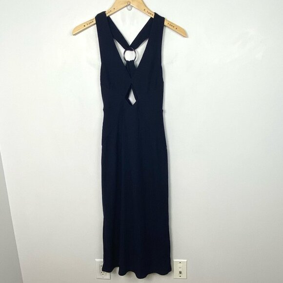Free People Navy Blue All The Right Angles Midi Dress Size XS Revolve Cut Out - Picture 12 of 12